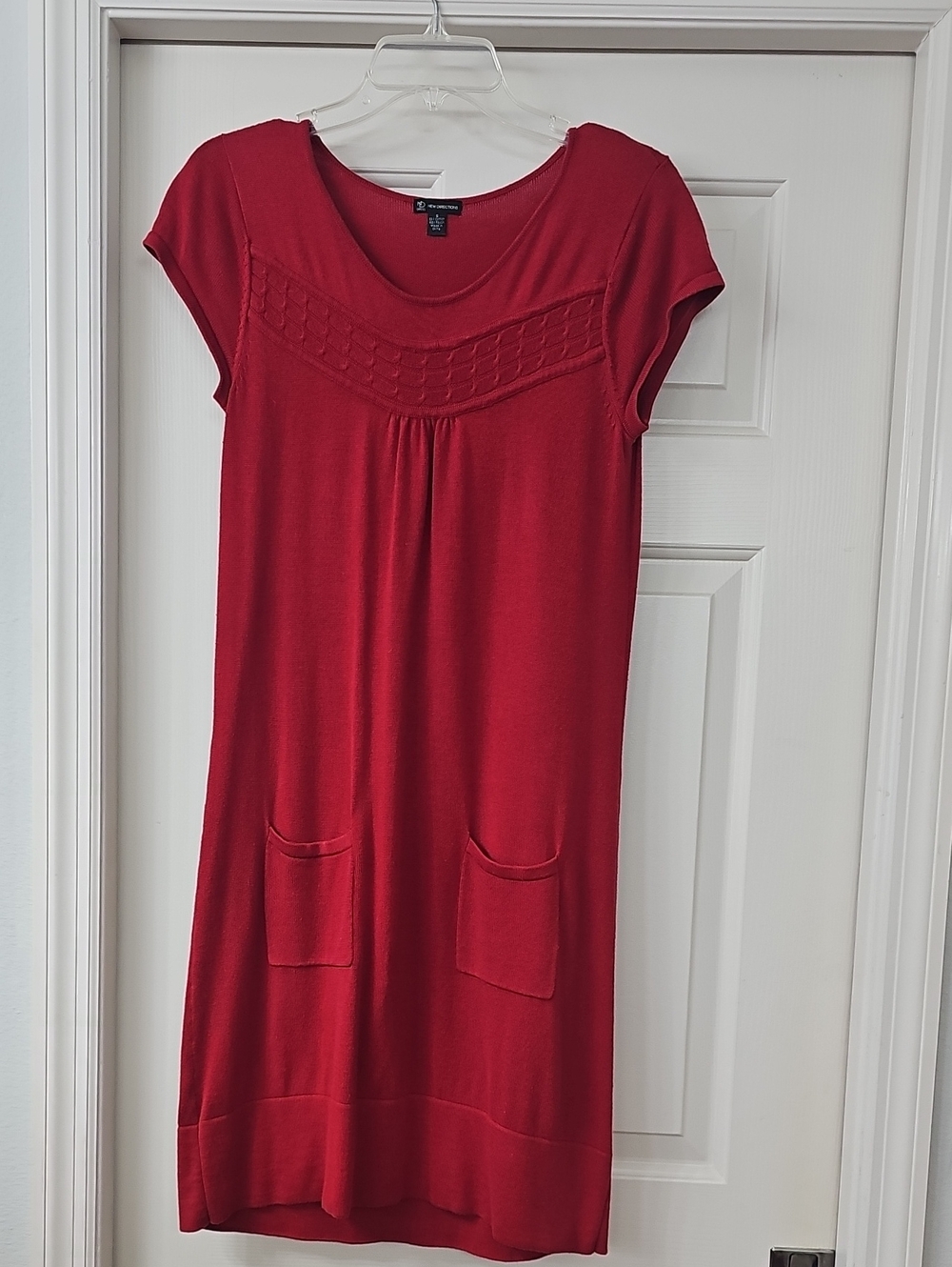 new directions Red Knit Pocket Cap-Sleeve Tunic Dress